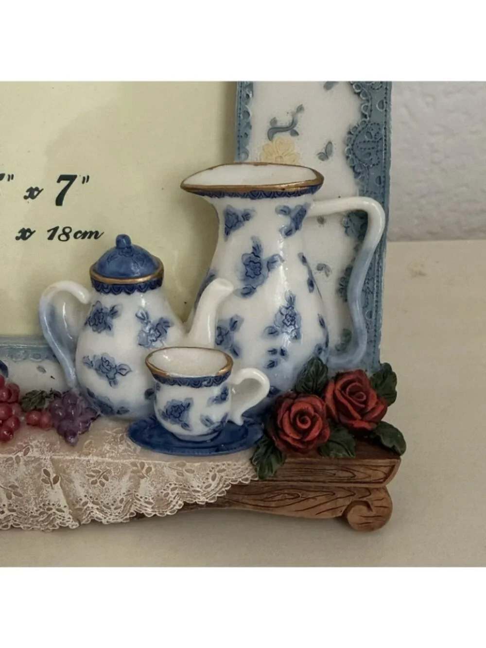 A. Richesco Corporation 3D Teacup Hand painted Floral Picture Frame 5x7”